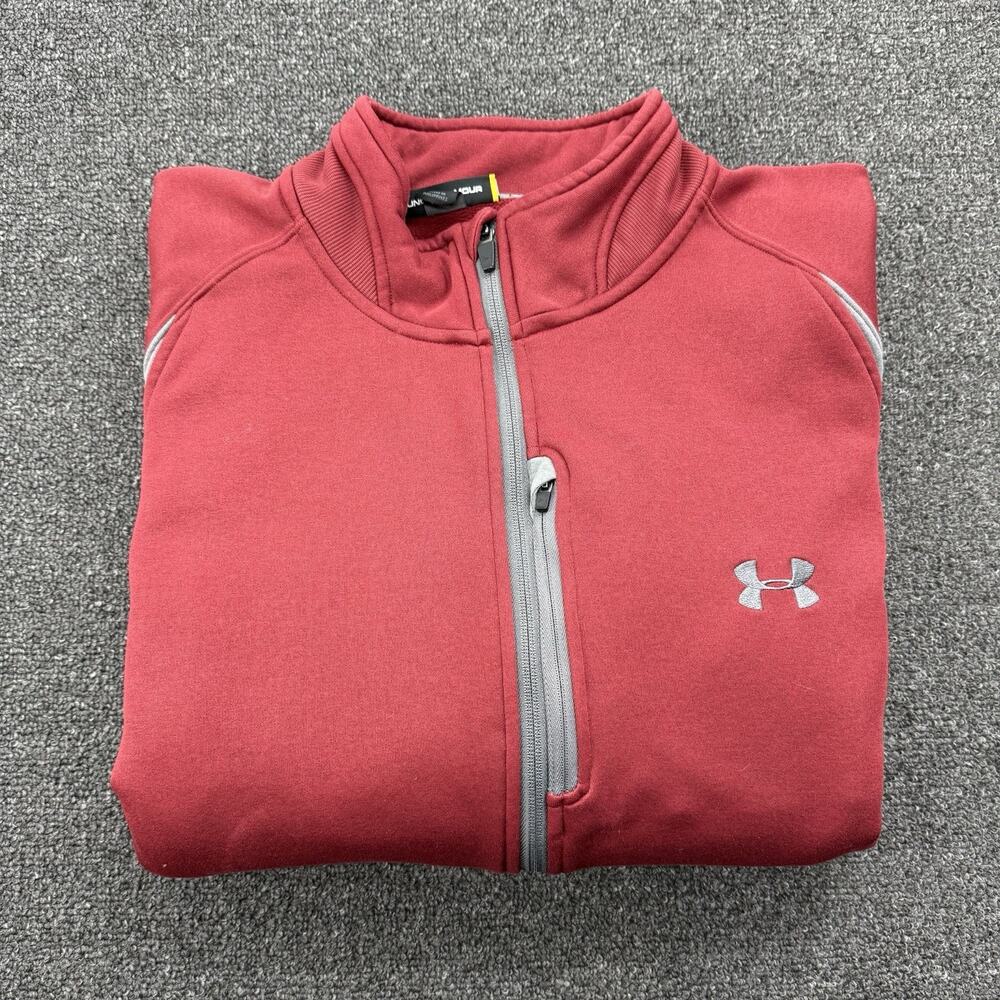 Under Armour Mens Red & Gray Loose Mock Neck Full Zip Warmup Jacket Size XXL